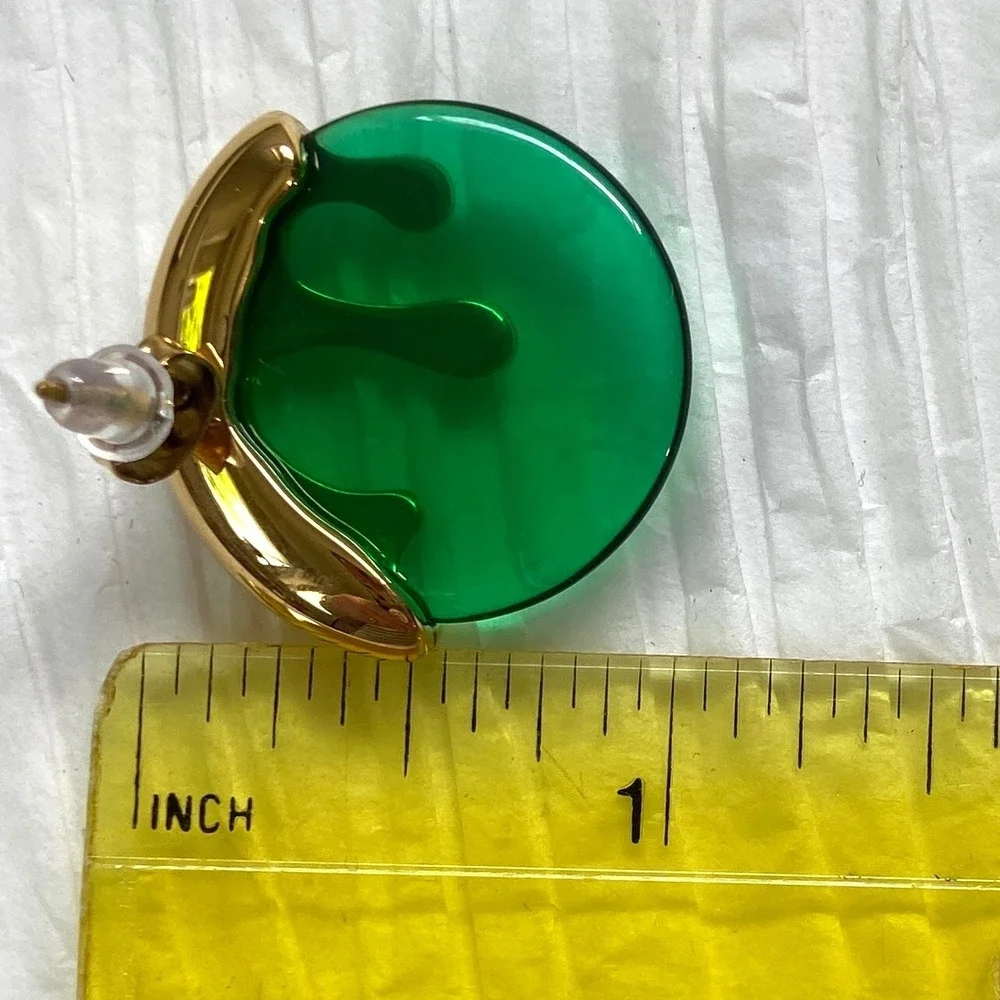 18K Gold Plated Stainless Steel Green Round‎ Gold Drip Stud Earrings